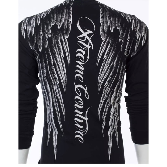 Xtreme Couture AFFLICTION Men's Long Sleeve Shirt AEROSMITH Biker Black - Picture 7 of 8